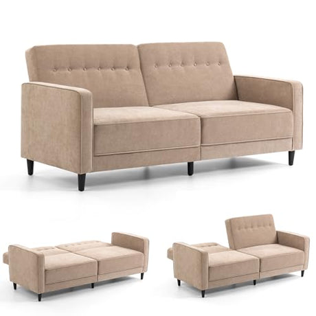 Culect 80" L Futon Sofa Bed, 3-in-1 Adjustable Futon Bed for Sitting or Reclining, Suitable for Living Room, Studies and Small Space, Linen Fabric, Beige Culect