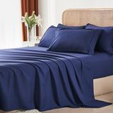 Yogeneg Queen Comforter Set 7 Piece Bed in a Bag,Grid Pinch Pleat Navy Blue Bedding Set,Striped Textured Soft Microfiber Comforter with Sheet Set,All Season Complete Bed Set(Navy Blue,Queen) Yogeneg