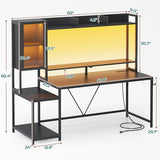 SEDETA Gaming Desk, 60'' Gaming Desk with Hutch and LED Lights, Computer Desk with Storage Shelves, Large PC Gamer Desk with Display Cabinet, Monitor Stand, Power Outlet for Home Office, Black SEDETA