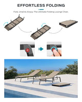 Aluminum Chaise Lounge Ourdoor - Foldable & Assemble Free Outdoor Lounge Chair with 5 Adjustable Backrest, Patio Lounge Chair for Outside Poolside Beach Pool, Khaki