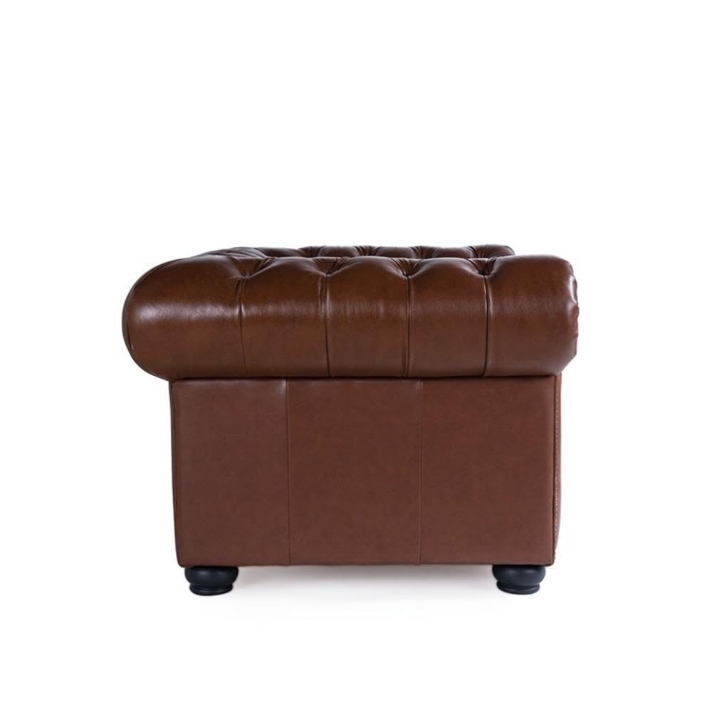 BOWERY HILL 95" W Traditional Leather Tufted Back Chesterfield Sofa with Removable Seat Cushions, Leg Assembly Required, for Living Room, in Chestnut Finish BOWERY HILL