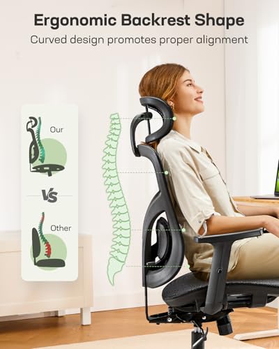 Marsail Ergonomic Mesh Office Chair: Mesh Desk Chair with Adjustable Lumbar Support, 2D Headrest & Up and Down Armrest, Ergonomic Gaming Chair for Home Office, Black Marsail