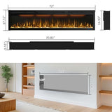 72 inches Electric Fireplace, Recessed and Wall Mounted Fireplace Heater and Linear Fireplace Inserts, Adjustable Heaing& Remote Control& Touchscreen, Multicolor Flame & Realistic logs,1500W, Black Dreamflame