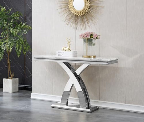 Modern Rectangular Console Table - Faux Marble Top, Stainless Steel Base for Living Room, Hallway, Bedroom, Home Office HomVent