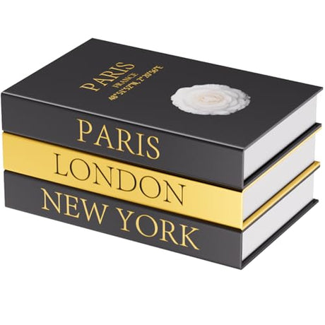 Decorative Books for Coffee Table Decor,3 PCS Stylish Fake Books of Room Decor Aesthetic,for Home Decor,Shelf,Entryway,Console Table,Fireplace Mantel Decor(Black and Gold Foil Stamping) chaojiniubee