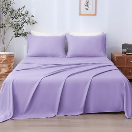 LONAVA Full Sheet Set 4 Pieces,Lavender Ultra Soft & Breathable Microbifer Sheets, 1600 Thread Count Hotel Luxury Oeko-Tex Bed Sheets, 14-16 Inch Deep Pocket Durable Wrinkle Free Sheets LONAVA