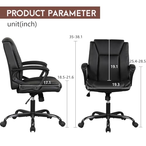 PayLessHere PU Leather Task Chair Home Office Chair Ergonomic Desk Chair with Lumbar Support and Armrests Adjustable Features with Mid Back Swivel Executive Computer Chair (Black) PayLessHere