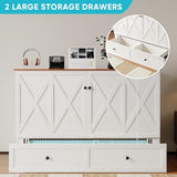 CECER Queen Size Murphy Bed with Tri-Folding Mattress，Murphy Bed Queen with 2 Large Storage Drawers and Charging Station for Small Spaces/Bedroom/Guest Room-（White） CECER