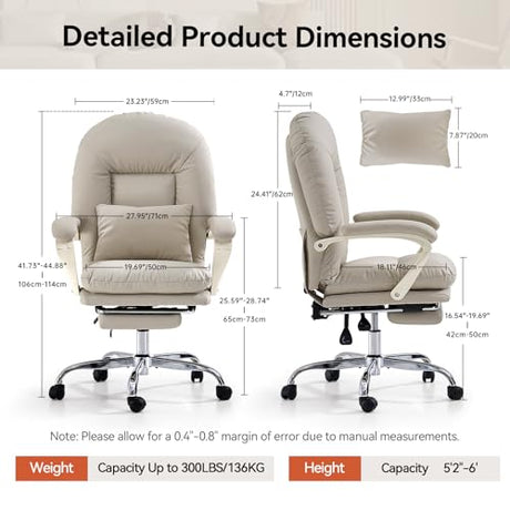 EMIAH Ergonomic Office Chair with Foot Rest Criss Cross Chair with Wheels Reclining Executive Office Chair Mid Back PU Leather Swivel Computer Chairs Lumbar Support for Home Office (Beige) EMIAH