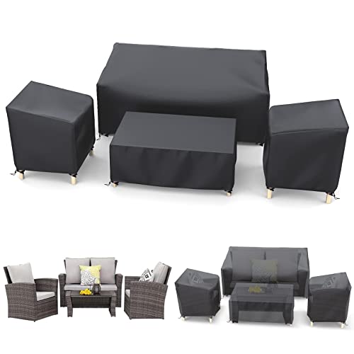STARTWO Outdoor Furniture Cover Waterproof, Patio Furniture Covers 4 Piece Set, Heavy Duty 500D Patio Furniture Set Cover for Chairs, Couch, Table Coffee, Black STARTWO