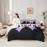 Feelyou Purple Silk Bowknot 7 Piece Bedding Set Full Size Grey Leopard Comforter Set with Sheets for Kids Girls Women Black Purple Bed in a Bag Sweet Romantic Bed Set Feelyou