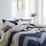 BOLINLIVING Wavy Striped Queen Duvet Cover Set, Blue Geometric Zipper Duvet Cover 104"x90" with 2 Pillow Sham 20"x36", 3 Pieces Soft Breathable Single Bedding Sets with 4 Corner Ties BOLINLIVING