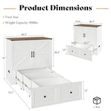 AMERLIFE Twin Murphy Bed Cabinet with Charging Station and Storage Drawer, Farmhouse Foldable Platform Bed for Home Office, Apartment, Small Spaces, Distressed White AMERLIFE