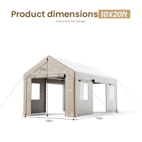 COSIEST 10'×20' Storage Shelter Outdoor Gable Roof Carport with Removable Side Walls, Heavy-Duty Garage Canopy Weatherproof PE Cover, Multi-Purpose Vehicle/Tractor Shed for Backyard/Driveway/Farm COSIEST