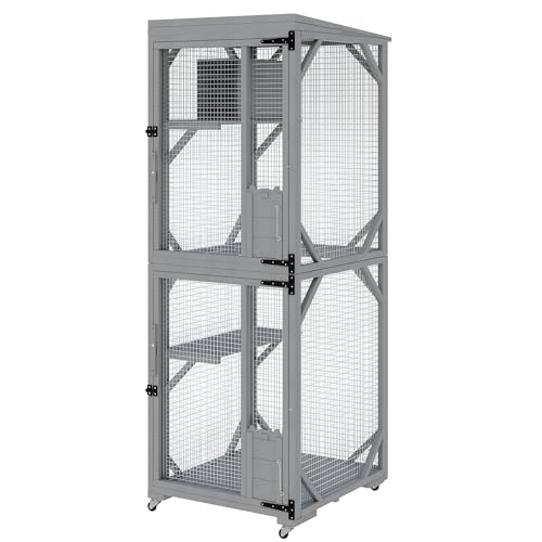 Outdoor Cats House with 4 Wheels, Walk-in Cat Cage, Catio Outdoor Enclosure Extra Large GarveeLife