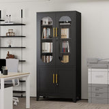 GAIOUS Metal Storage Cabinet with 2 Glass Doors, 71" Tall Lockable Cabinet with Adjustable Shelves, Black Steel Versatile Storage Cabinets for Home Office Garage Gym School GAIOUS