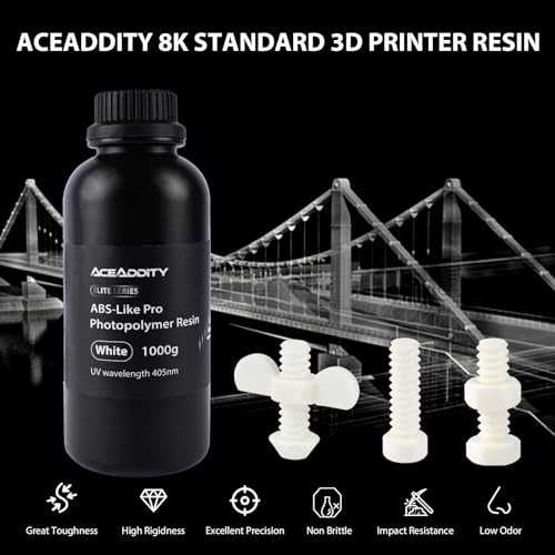Aceaddity ABS-Like Pro Printer Resin - 405nm UV-Curing Standard Photopolymer Resin with Hardness and Toughness for LCD/DLP/SLA 3D Printers, High Precision & Non-Brittle (White, 1kg) Aceaddity