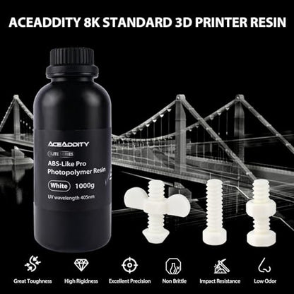 Aceaddity ABS-Like Pro Printer Resin - 405nm UV-Curing Standard Photopolymer Resin with Hardness and Toughness for LCD/DLP/SLA 3D Printers, High Precision & Non-Brittle (White, 1kg)