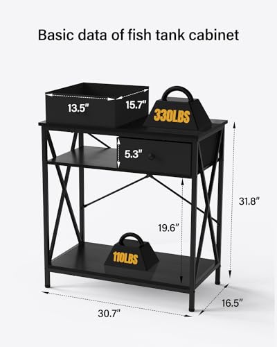 FILKO Aquarium Stand 20-29 Gallon, Metal Gallon Fish Tank Stands with Accessories Storage, Turtle/Reptile Terrariums Table,Breeder Tank Stand,Easy to Assemble(Tank not Included) (Black, 29 Gallon)