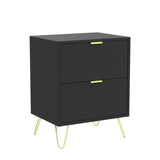 Anbuy Black Nightstand Set of 2 with Gold Handle, Bedside Table with 2 Drawers, Night Stands Set of 2 Gold Legs for Bedroom Living Room Anbuy