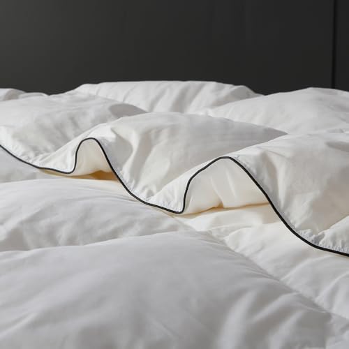 sleeprove Lightweight Queen Down Comforter for Hot Sleepers & Summer - Noiseless Luxury Duvet Insert with 8 Corner Loops & Black Trim, White 90"x90" sleeprove