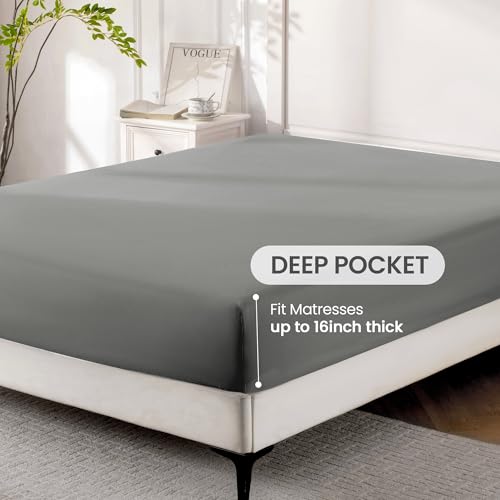 ROSE&RISY Light Grey Twin Sheet Set, 3 Pieces Soft Bedding Queen Sheet Set, Breathable and Cooling,Includes 1 Fitted, 1 Flat, 1 Pillowcase - Deep Pocket (Light Grey, Twin) ROSE&RISY