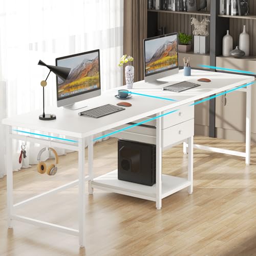 Tribesigns 79 Inch Extra Long Desk, Double Desk with 2 Drawers, Two Person Desk Long Computer Desk with Storage Shelves, Writing Table Study Desk for Home Office, White - WoodArtSupply