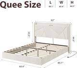 Garvee King Size Floating Bed Frame with RGB LED Lights and Charging Station, Upholstered Platform Bed with Storage Headboard and Button Tufted Design, No Box Spring Needed, Beige Garvee