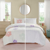 Intelligent Design Kids Full Duvet Cover Set for Girls, Tufted Chenille Floral Duvet Set Queen, Lightweight Polka Dot Reversible Bedding Cover, Gracie, Full/Queen White/Purple 4 Piece Intelligent Design