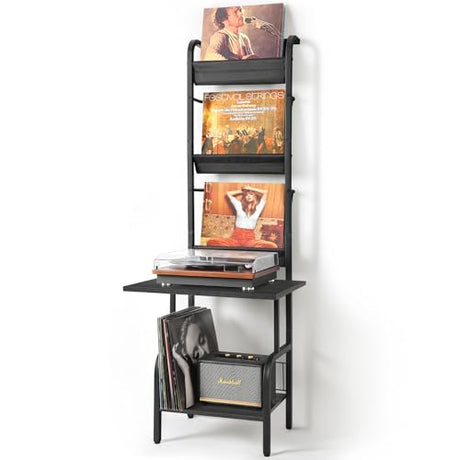 Record Player Stand with Vinyl Storage for up to 200 Albums, Turntable Stand with Record Holder Display Shelf Tewinko