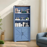 VINGLI Blue Bookcase with Doors and Adjustable Shelves, Steel 70" Tall Bookshelf Display Cabinet, 6-Tier Tall Farmhouse Metal Storage Cabinet for Study, Living Room, Home Office, Kitchen Pantry VINGLI