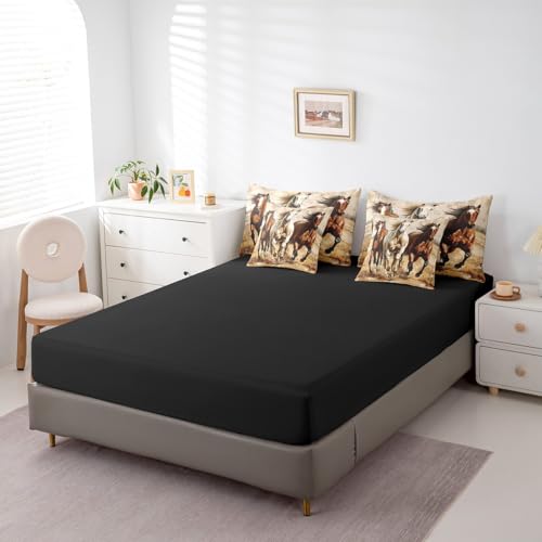 Erosebridal Horse 7 Piece Comforter King Size for Kids Boys Western Cowboy Horse Sheet Set Bed in A Bag 3D Printed Wildlife Wild West Country Rustic Cabin Desert Bed Set Erosebridal
