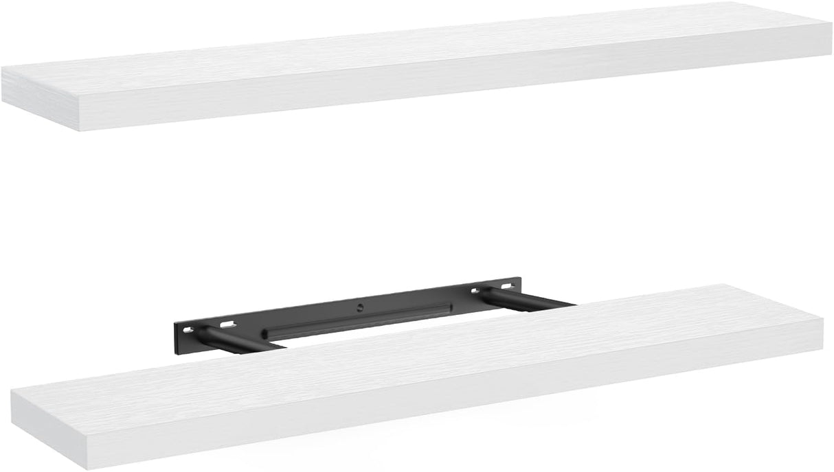 AMADA HOMEFURNISHING Floating Shelves, 32″ Large Wall Mounted Shelves for Bathroom, Bedroom, Living Room, Kitchen, Office, Hanging Shelf for Wall Décor Storage, Set of 2, White AMADA HOMEFURNISHING