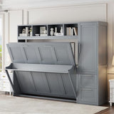 Merax Full Size Murphy Bed, Wall with Closet and Drawers, Storage Space Saving Muti-Functional Beds Frame for Home Office Guest Room, Gray Merax