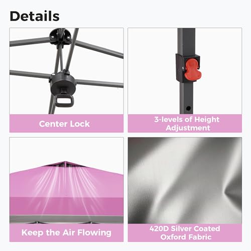 GDY 12x12FT Pop Up Canopy Tent with One Push Setup, Easy to Install with 4-Sidewalls for Events, Parties, Camping, Outdoor Gazebo with 4-Sandbags and Wheel Bag, Pink. GDY
