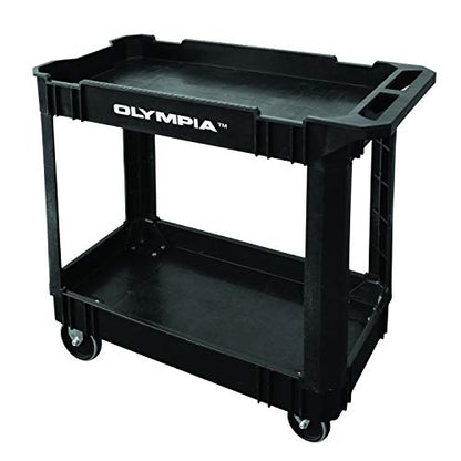 Olympia Tools 2 Shelf Black Rolling Utility Cart - Supports Up to 500 lbs, Comfort Handle - Heavy Duty Carts With Wheels - Great for Warehouse, - WoodArtSupply