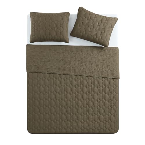 VCNY Home Full/Queen Size Pinsonic Circle Bedding Set - 3 Piece | Quilt & 2 Pillow Shams | Elegant Home Decor | Soft, Durable & Breathable | Wrinkle Resistant | Circles Olive Green VCNY Home