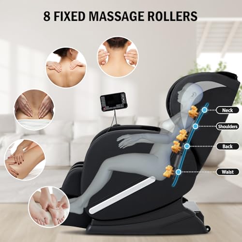 AVSAMOQ Massage Chair Full Body, Zero Gravity Massage Recliner with Air Pressure, 8 Fixed Points Massage Rollers, Heating, Foot Roller, LCD Screen Control, Home Office Use AVSAMOQ