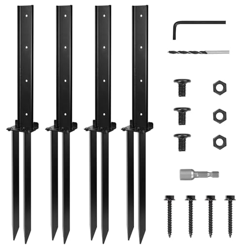 4 Pack Fence Post Repair Kit, Heavy Duty Steel Wooden Fence Post Bracket Anchor with Anti-Rust for Repairing Tilted Broken Fence Post (Black) - WoodArtSupply