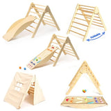 GROWGO Pikler Triangle Climber with Ramp - Toddler Climbing Toys Indoor Montessori Climbing Toy Set Pickle Triangle Montessori, Baby Climbing Toys Indoor, Pickler Set Wooden Play Gym, Kids Climbers GROWGO