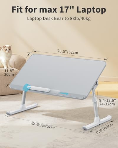 SAIJI Leather Lap Desk Laptop Bed Tray Table, Adjustable Laptop Stand for Bed, Portable Lightweight Standing Desk for Writing Eating Reading Couch Sofa Floor for Adults Kids (20.5"*11.8",Gray) SAIJI
