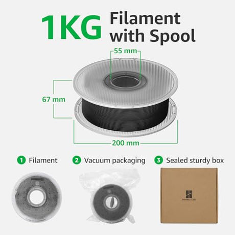 Bambu Lab Genuine Filament, 1.75mm PLA Wire Diameter Accuracy +/- 0.03 mm, RFID Included, No Mess Setup, Tangle-Free, with Genuine Reusable Spool, 1kg Black BAMBULAB