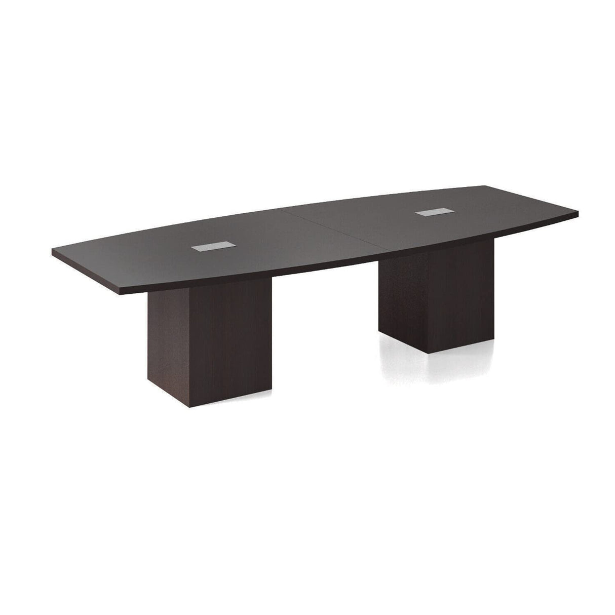 Thaweesuk Shop New 10 FT Espresso Finish Modern Executive Boat Shaped Conference Table Wood Square Cube Legs Doors Grommets Racetrack Boardroom Meeting Room Desk Office White 2 Power Data Modules WoodArtSupply