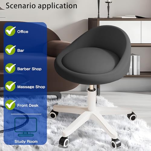 Timbertouch Swivel Rolling Stool with Wheels, Height Adjustable PU Leather Drafting Chair, Round Seat for Salon, Spa, Tattoo, Office, Home Use Black Set of 1 Timbertouch