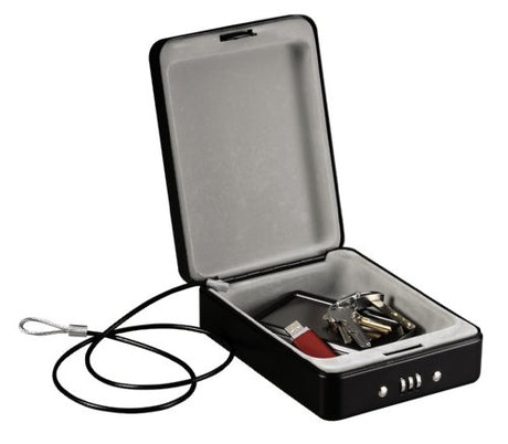 SentrySafe Small Safe, Black Lock Box with Combination Lock for Office or Dorm Secures Money, Passport, Jewelry, 0.05 Cubic Feet, Exterior: 2.6 in. H x 5.9 in. W x 8.0 in. D, ‎P005C SentrySafe