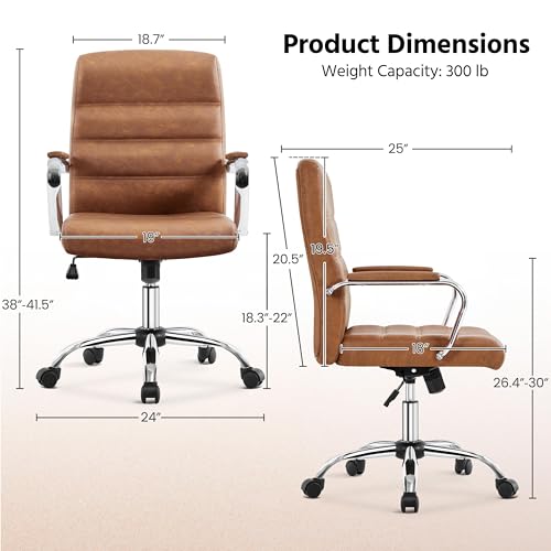 Yaheetech Mid-Back Office Chair with Arms Swivel PU Leather Height Adjustable Office Executive Chair, Retro Brown Yaheetech