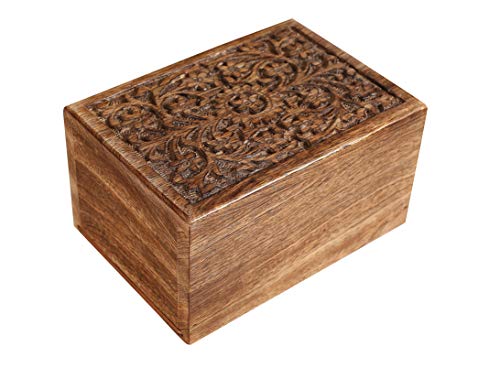 Funeral Cremation Urn Ashes With Beautiful Handmade Carving in Centre- Small Natural,Urns for Human Ashes Wooden,Wooden Urn with Hand-Made Design for - WoodArtSupply