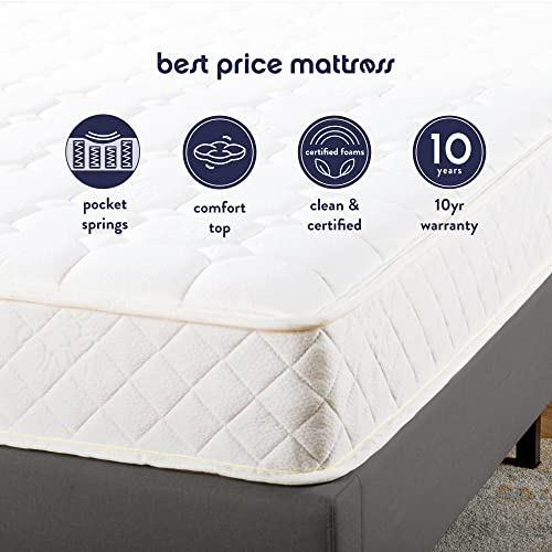 Best Price Mattress 8 Inch Tight-Top Pocket Spring-Mattress - Motion Isolation Individually Encased Pocket Springs, Comfort Foam-Top, CertiPUR-US Certified Foam, Queen, White Best Price Mattress