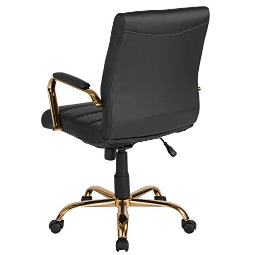 Flash Furniture Whitney Mid-Back Swivel LeatherSoft Desk Chair with Wheels, Padded Seat and Armrests, Adjustable Height Padded Office Chair, Black Flash Furniture