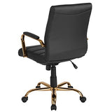 Flash Furniture Whitney Mid-Back Swivel LeatherSoft Desk Chair with Wheels, Padded Seat and Armrests, Adjustable Height Padded Office Chair, Black Flash Furniture